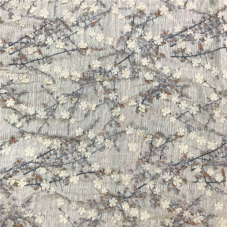 Embroidered Fabric Dress Plum Blossom Polyester Printed for Women's We 4